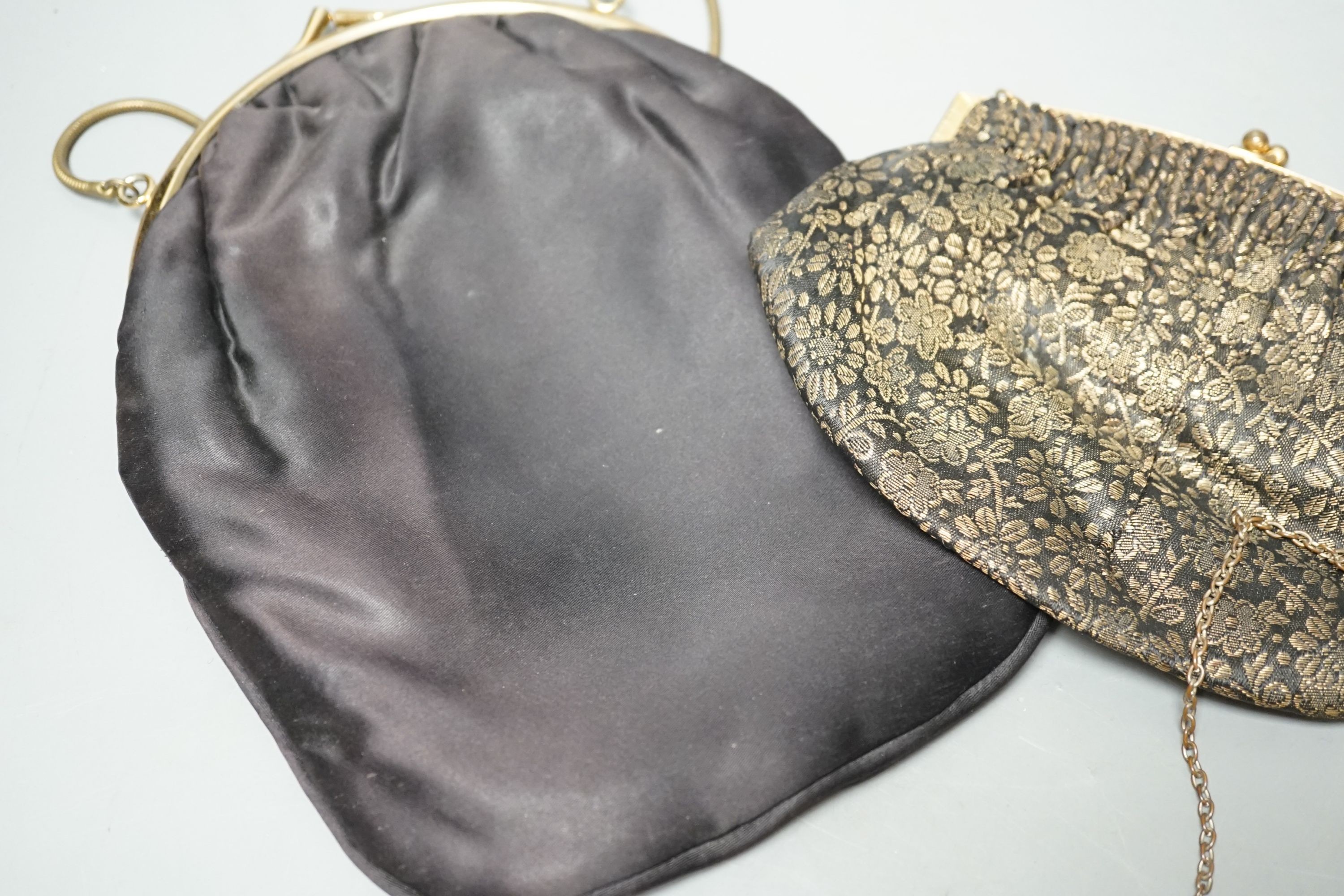 A beaded and embroidered evening bag, a similar sequinned bag and two others